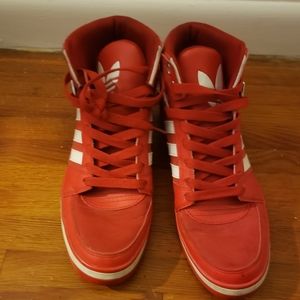 Red Adidas Hard Court High Tops - Size 10